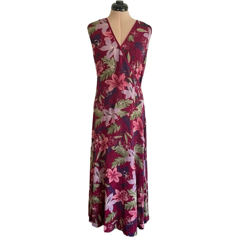 LAST CALL Tommy Bahama Silk Dress Size Large Maxi Length Flowers Tropical